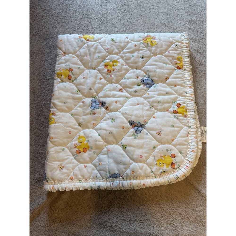 Vintage Sesame Street Quilted Baby Blanket Reversible 35"x40" Jim Henson